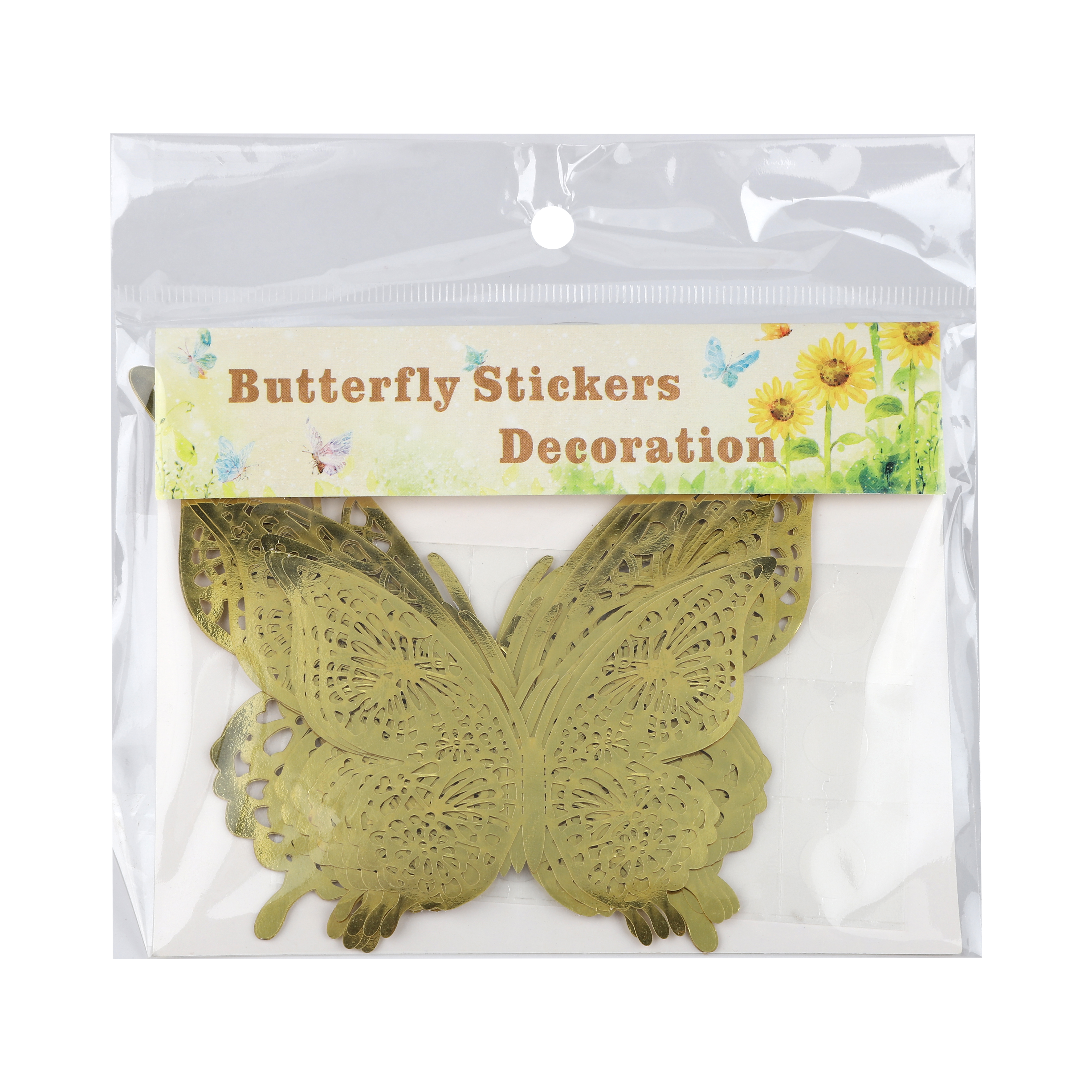 Наклейки Волшебные бабочки, Золото, 8-12 см*12 шт, 1 упак.