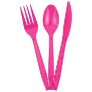 Набор столовых приборов, Вилки, Ложки, Ножи: 3*6 шт, Ярко-розовый, 15 см, 18 шт. в упак. 