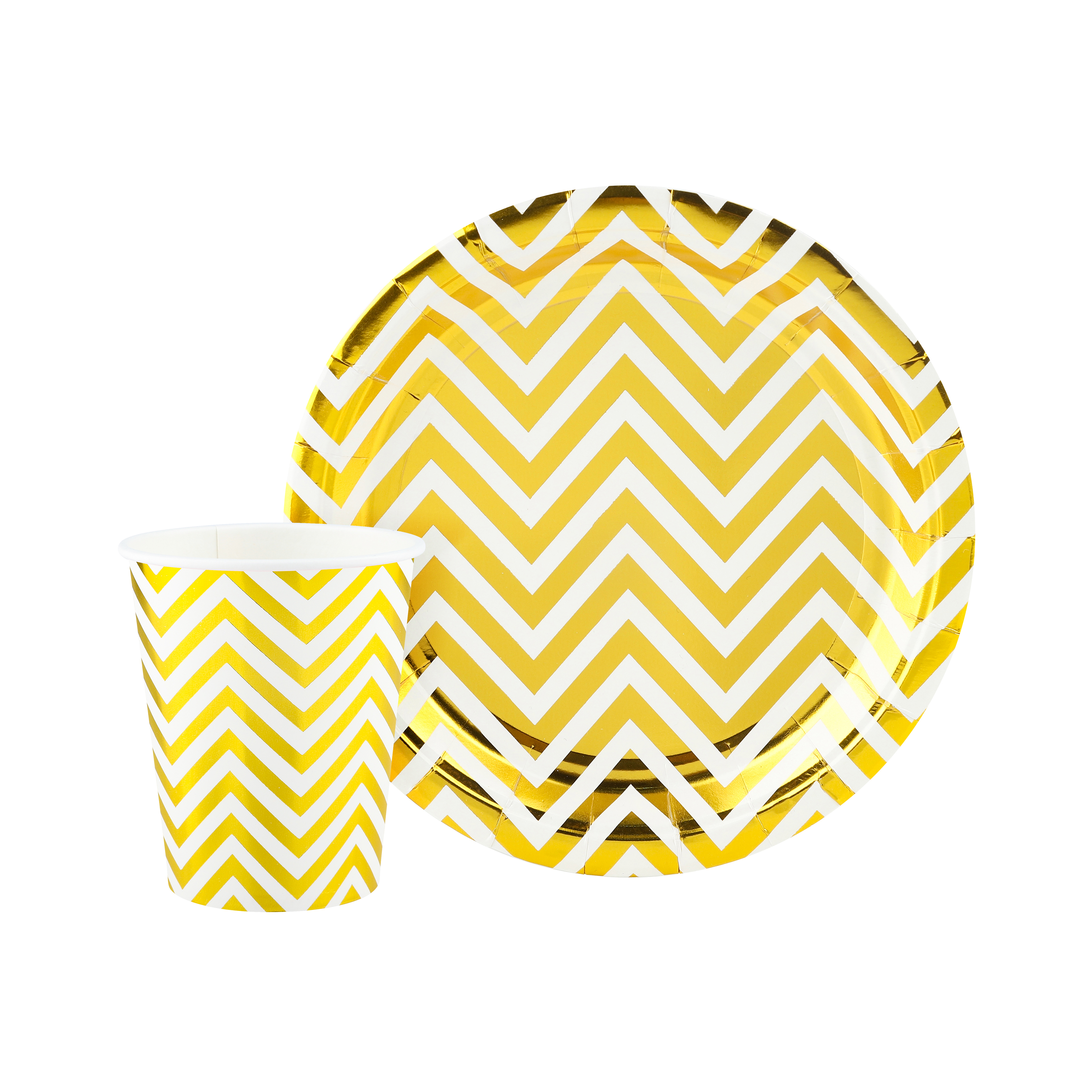 Стаканы (250 мл) Зигзаги, Белый/Золото, Металлик, 6 шт.