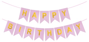 Гирлянда Флажки, Happy Birthday (фактура точки), Розовый/Золото, Металлик, 500 см, 16*12 см, 1 упак.