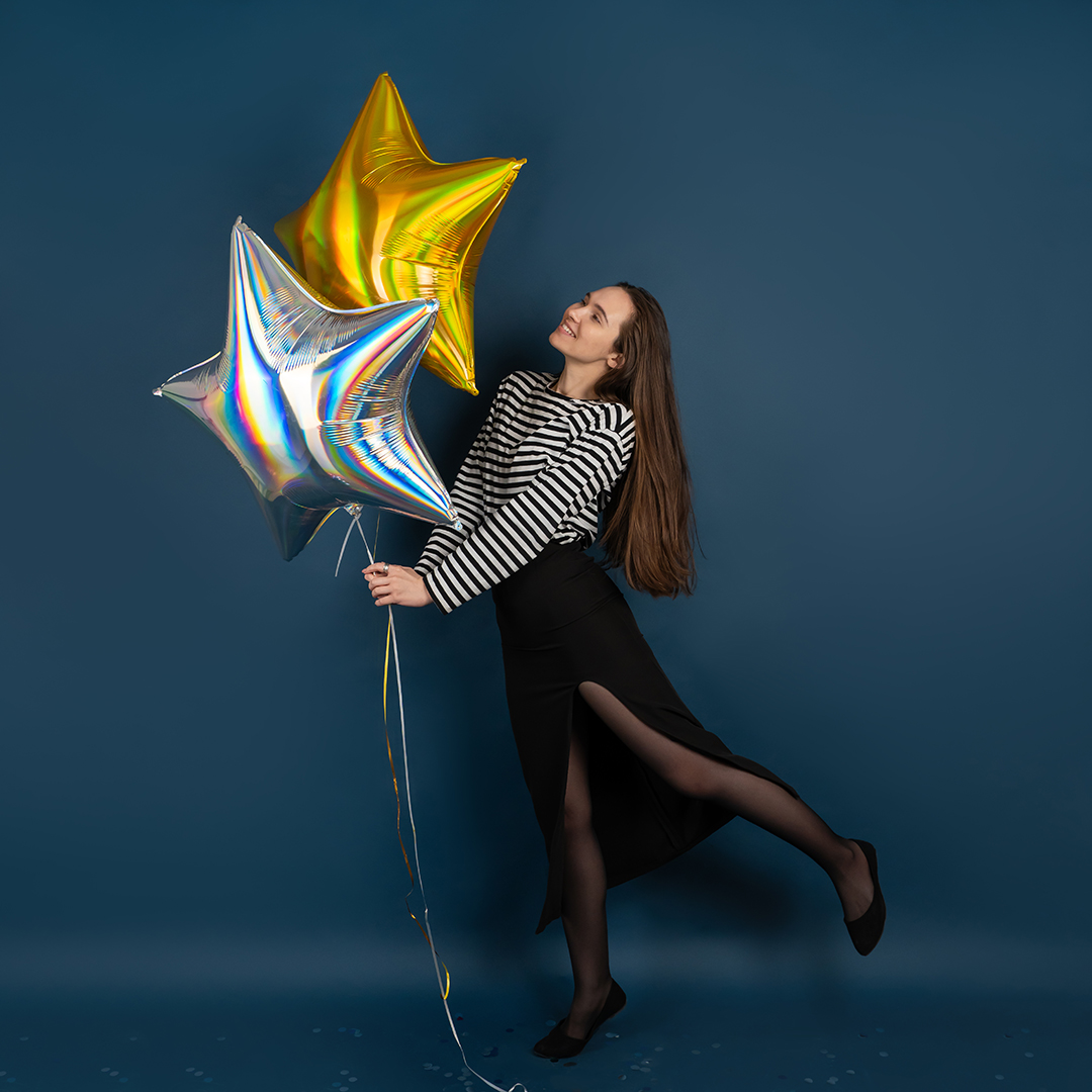 Шар (32''/81 см) Звезда, Золото, Голография, 1 шт.