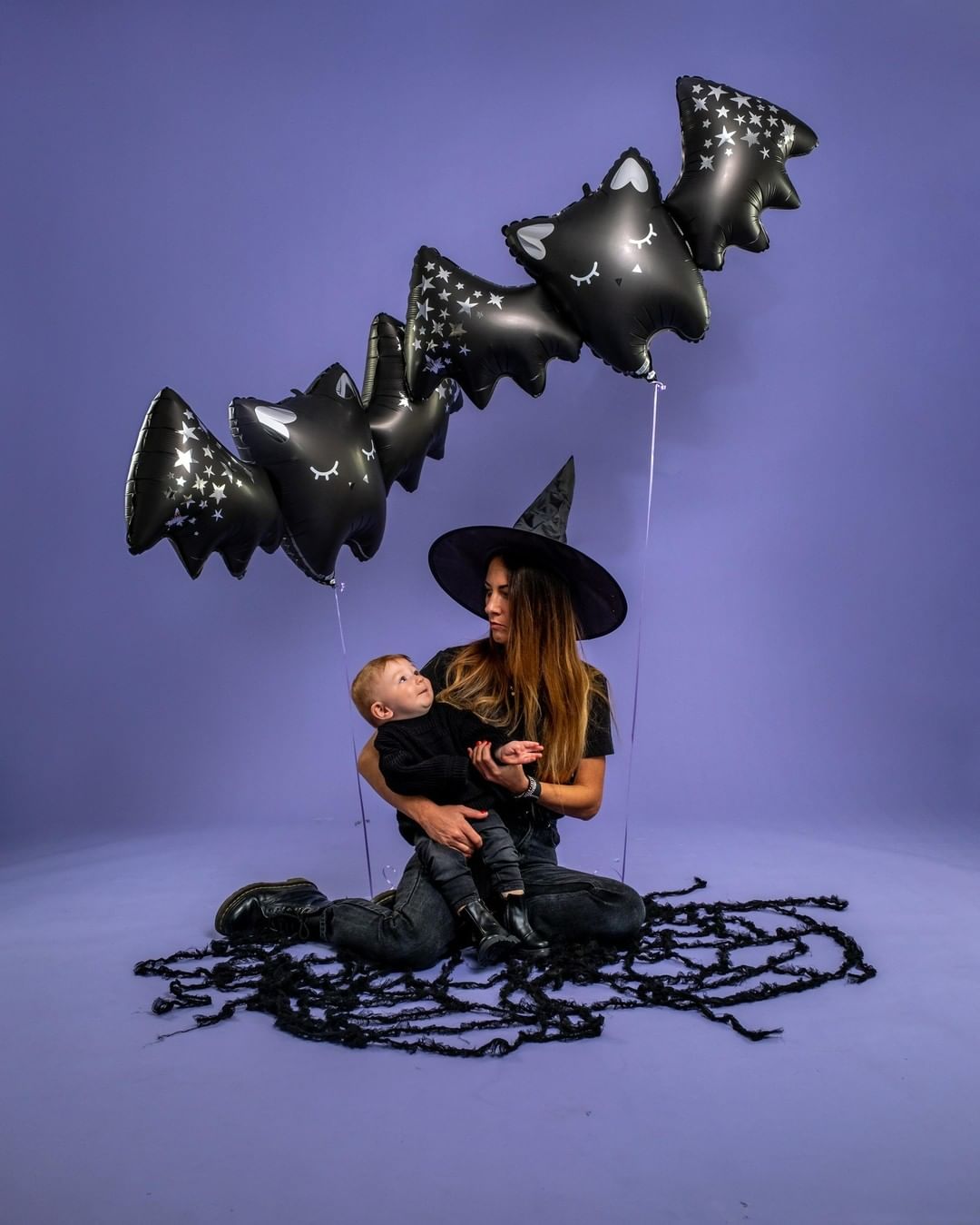 Шар (43''/109 см) Фигура, Летучая мышь, Серебряные звездочки, 1 шт.