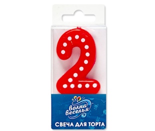 Свеча Цифра, 2 Белые точки, Красный, 3*4,5 + 1,5 см, 1 шт. с держат.
