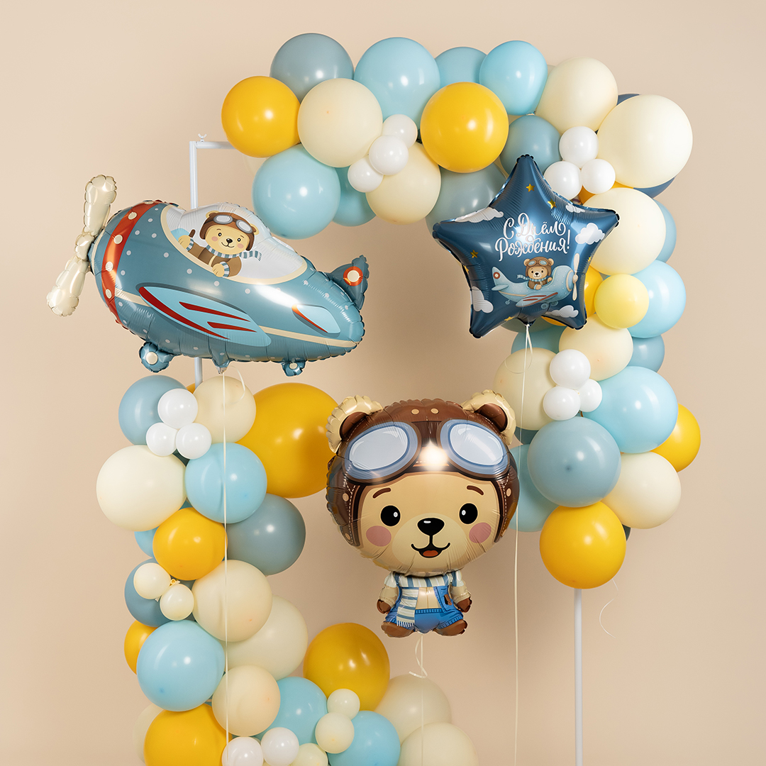 Шар (29''/74 см) Фигура, Мишка Пилот, 1 шт. в уп.