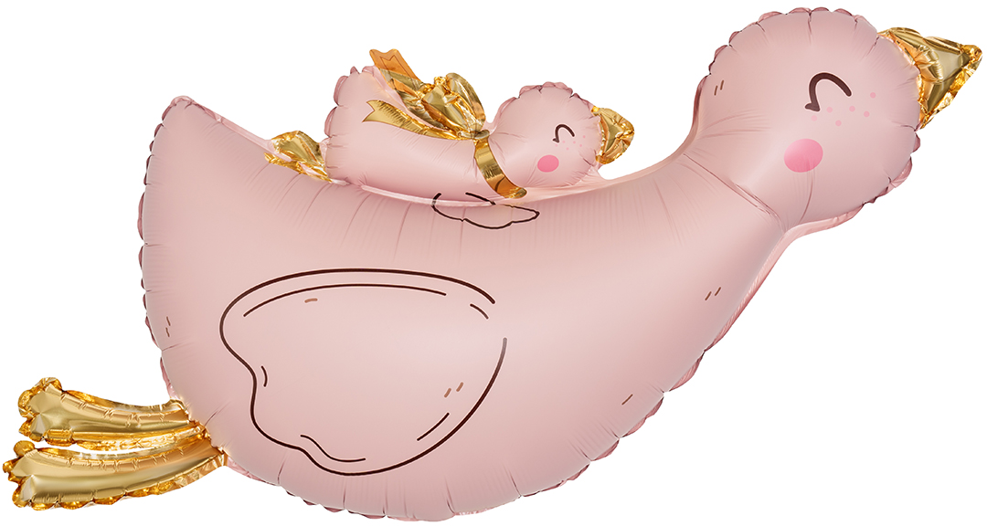 Шар (38''/97 см) Фигура, Гусь с малышом, Розовый, Сатин, 1 шт. в уп.