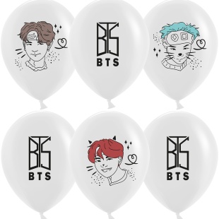 Шар (12''/30 см) K-POP, BTS, Белый, пастель, 2 ст, 25 шт.