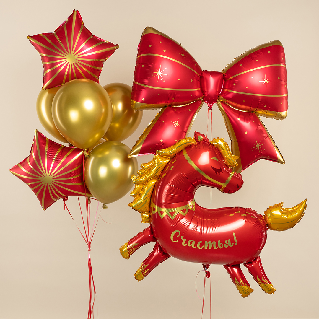 Шар (39''/99 см) Фигура, Бант, Красный/Золото, 1 шт.