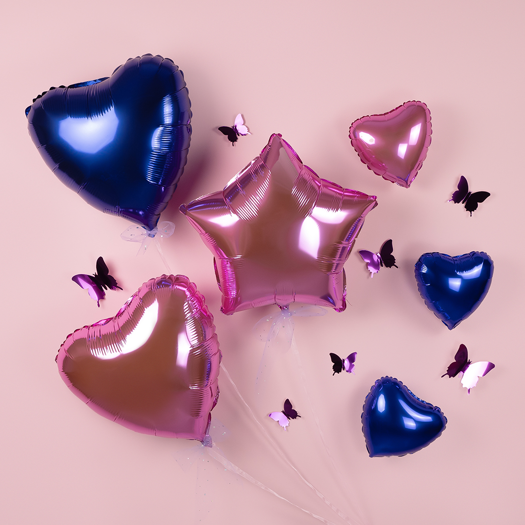 Шар (9''/23 см) Мини-сердце, Фуксия, 1 шт.