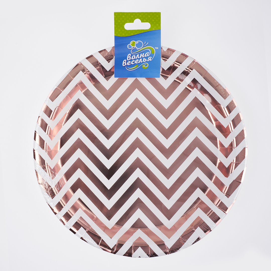 Тарелки (7''/18 см) Зигзаги, Белый/Розовое золото, Металлик, 6 шт.